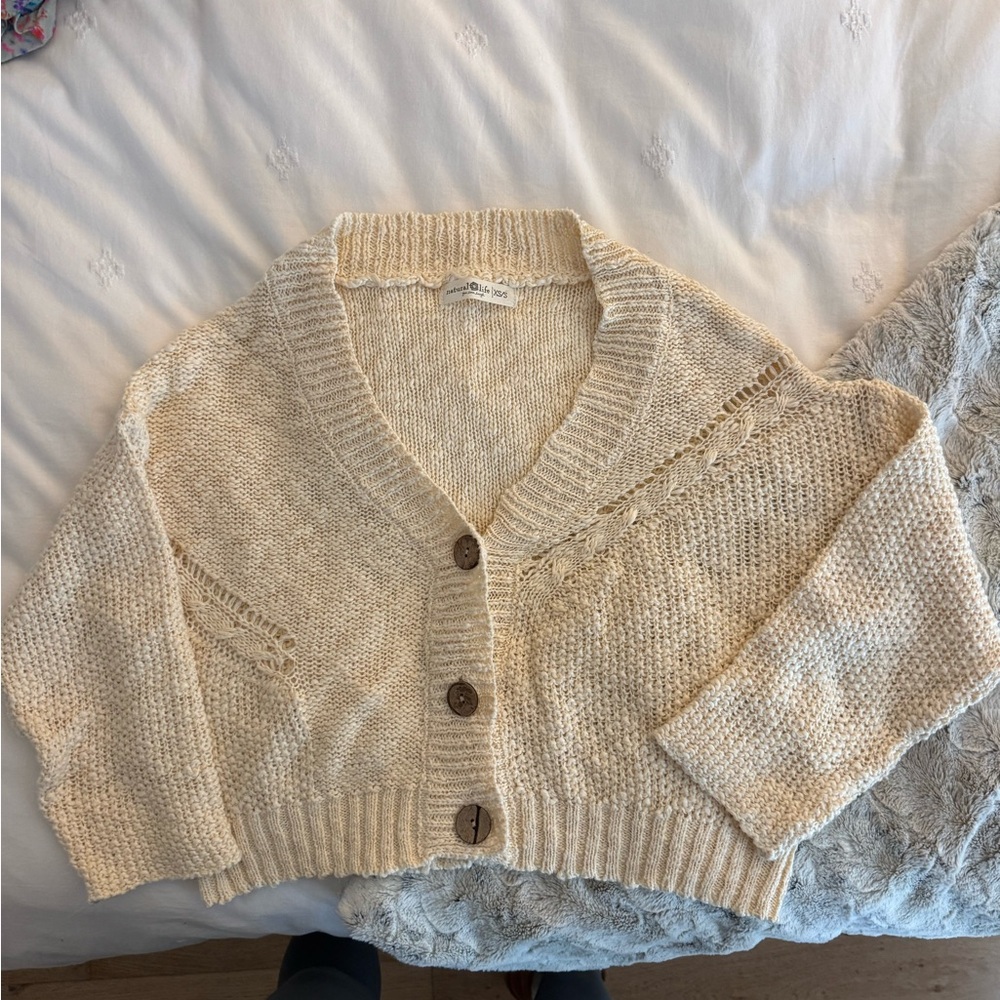 Natural Life Cream Knit Button-Front Women's Sweater Cardigan